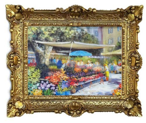Lnxp Preciosa pintura de mercado, pie de flores, obras de arte, 56 x 46 cm, barroco, marco antiguo, flores, jarrón, paraíso de flores