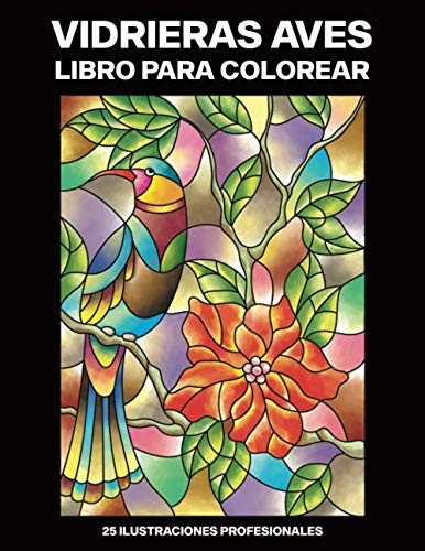 Vidrieras Aves Libro para Colorear: Fácil Libro para Colorear para Mayores y Adultos, 25 ilustraciones profesionales para aliviar el estrés y relajarse (Vidrieras Aves Paginas para Colorear)