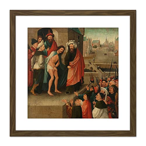 Bosch Ecce Homo Painting 9X9 Inch Square Wooden Framed Wall Art Print Picture with Mount