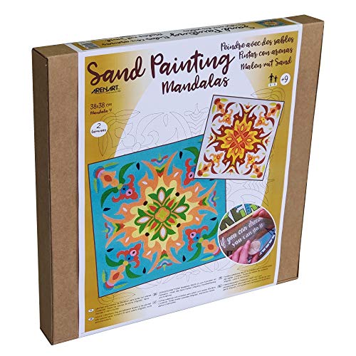 Arenart | Pack 2 Mandalas 38x38cm | para Pintar con Arenas de Colores | Manualidades para Adultos y Jóvenes | Dibujo Fácil | Pintar por números | +9 años