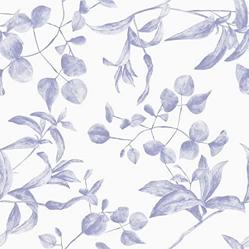 VEELIKE Papel Pintado Hojas Morado Acuarela Vintage Papel Pintado Flores Blancas Papel Adhesivo para Muebles Papel Pintado Autoadhesivo Tropical Fotomurales Decorativos Pared Dormitorio 44,5cmx300cm