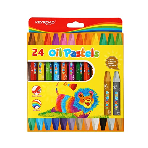 Ceras de Colores Blandas para Niños - Caja de 24 - Forma Hexagonal - Colores Brillantes - Resistentes y Fácil Afilado - Ideal para Dibujar - Material Escolar - Keyroad