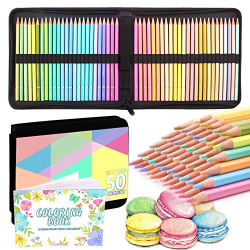 Melifluo 50 Lápices de Colores Pastel, Lapices Colores Macaron para Colorear para Adultos, Dibujar y Dibujar con Estuche con Cremallera