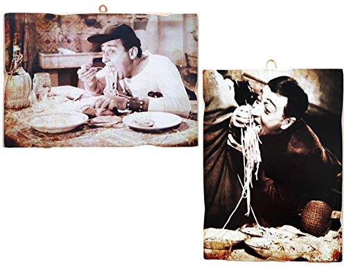 KUSTOM ART Juego de 2 cuadros de estilo vintage con los famosos actores – Alberto Sordi y Totò – Impresión sobre madera para decoración de restaurantes, pizzerías, tractores de bar, hotel, locanda