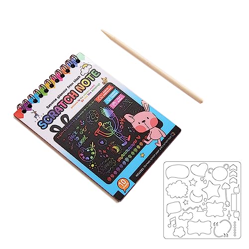 1 Pieza Scratch Art Paper Notebook, Rainbow Scratch Notes, Papel para Rascar Niños, Kit de Manualidades de Papel de Arte de Rascar, Con 1pz Lápices de Madera y 1pz Plantillas de Dibujo, Para Dibujar