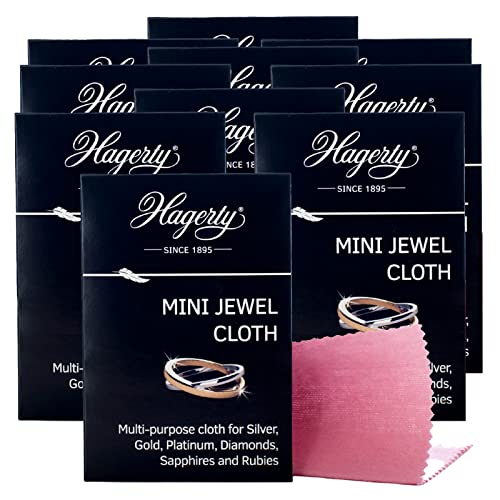 Hagerty Mini Jewel Cloth gamuza impregnada, algodón 100% y de 9x12 cm indicada para pulir y limpiar todo tipo de joyas de plata, oro, platino y piedras preciosas como diamantes, zafiros y rubíes
