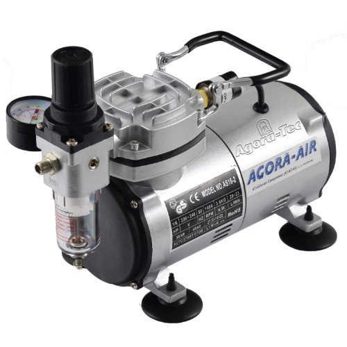 Agora-Tec ® Compressor at aerografía (AC – 02, Compresor para aerógrafo Aplicaciones con 4 bar y 20 l/min, incluye filtro de agua condensada y regulador de presión