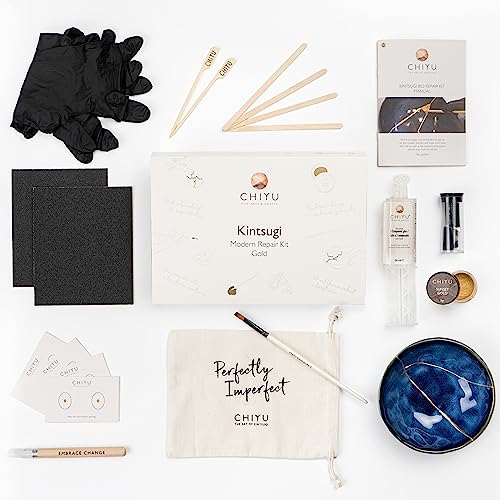 CHIYU Kintsugi Kit de reparación: dorado, pegamento dorado, apto para lavavajillas, el kit Kintsugi más completo y duradero