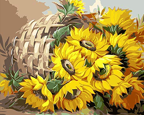 Mileelife Pintar por números para niños Adultos Kit de Pintura al óleo DIY Principiante - Cesta Girasol 1166