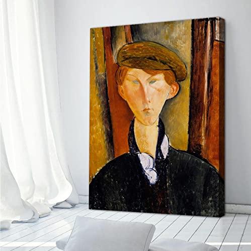 Joven con gorra (temprano) Por Amedeo Modigliani Museo Arte Pinturas al óleo famosas Bellas artes Cuadros para la sala de estar Decoración del hogar 75x50cm sin marco