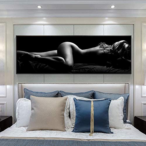 Desnudo retrato artístico póster impreso en lienzo pintura sexy durmiendo negro blanco mujeres cuadro de arte de pared para sala de estar dormitorio 60x180cm sin marco