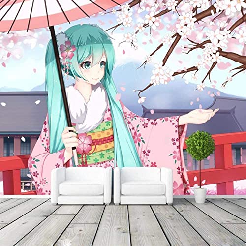 Chica de flor de cerezo de anime japonés Decoración del hogar Pared Pintado Papel tapiz 3D dormitorio de estar sala sofá mural-350cm×256cm