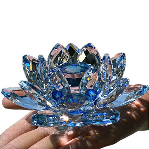 TYGJB Cristal de Cuarzo Fino Cristal de Lotus Flor de Loto Piedras Naturales y minerales Feng Shui Esfera Cristales Flores para Recuerdos de Boda (Azul)
