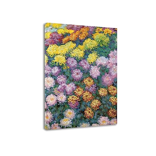DHAEY Cuadros flores para sala de estar. Macizo de Crisantemos de Claude Monet. Reproducción de pinturas. Lienzo Pintura para pared lienzo envuelto 80x135cm