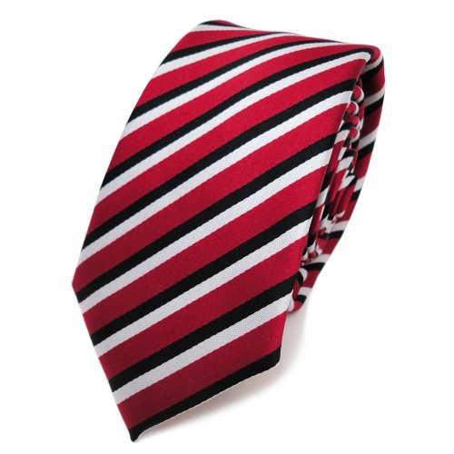 TigerTie - corbata estrecha - rojo carmín negro blanco rayas