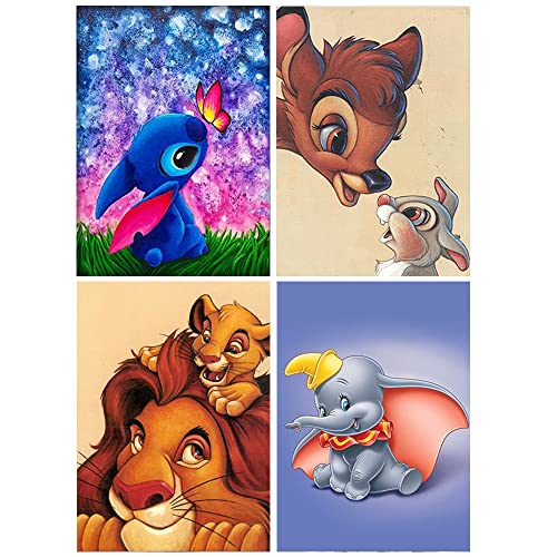 30 x 40 cm | DCIDBE 4 pack Diamond Painting 5D Redondo, pintura de diamante DIY Animale Anime, decoración de pared, regalo de cumpleaños, fiesta hija hermana niños ocio creativo dibujos animados