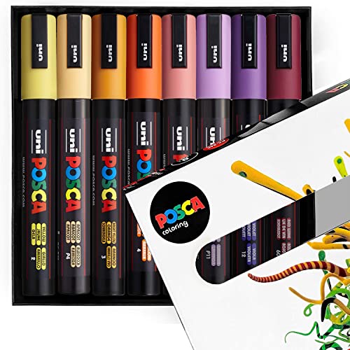 Posca - PC-5M - Rotuladores de pintura - 1,8-2,5 mm - Tonos de puesta de sol juego de 8 en caja de regalo