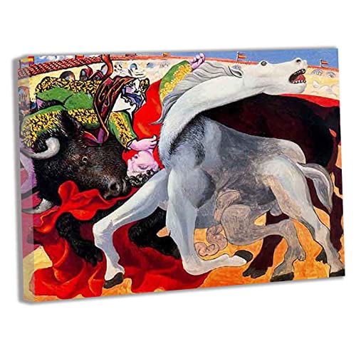 Pablo Picasso《Corrida de toros》Cuadro Decorativo pintura al óleo Lienzo Impresión arte de pared estirado y enmarcado listo para colgar para decoración del hogar（85x111cm）33x44inch,Enmarcado