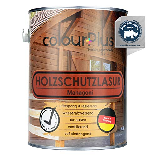 colourPlus® Barniz de alta protección (2,5L, Caoba) Barniz satinado para madera, exteriores - Base para madera - Pintura de madera para exterior