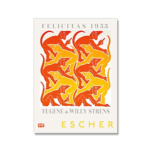 M.C Escher Posters Obras de arte abstractas Exposición Arte de la pared M.C Escher Retro Canvas Painting Gallery Prints Pictures para la decoración del hogar 50x70cmx1 Sin marco