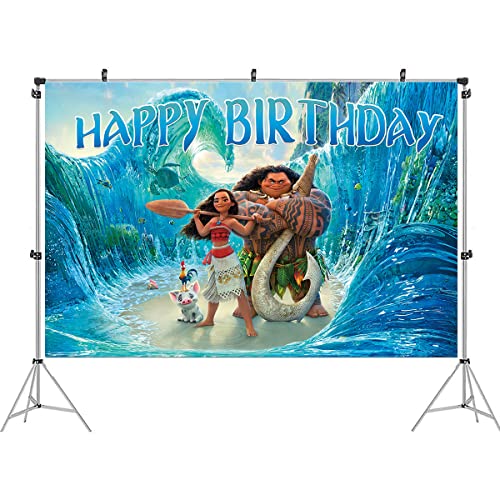 Moana Telón de Cumpleaños Fondo de Cumpleaños Niña Paño de Fondo de Cumpleaños de Dibujos Animados para Niñas de Cumpleaños para Fotografías Accesorios Baby Shower Banner 1,5 x 1m