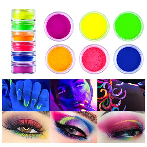 Beteligir 6 colores Neon Pigment Eyeshadow Powder, UV Glow Bright True Colors Eye Shadow Pigments, Neon Pigment Eyeshadow Powder para maquillaje facial y corporal (01)