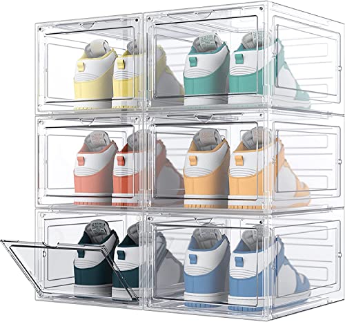 Cajas de Zapatos, 6 Cajas de Almacenamiento de Zapatos de Plástico Transparente Apilables, Contenedores Organizadores de Zapatos con tapas para Mujeres / Hombres