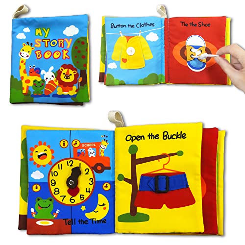 Richgv Libros Bebé, Libro Texturas Bebé Libro Suave para Bebés con como Atar Cordones,Abrir y Cerrar Cremallera,Libro Sensorial Libros de Tela para Bebes Recien Nacido Niños