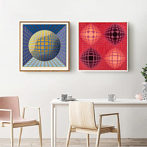 XCPORA Victor Vasarely Poster Optical Visual Wall Art Victor Vasarely Prints Victor Vasarely Lienzo Pintura Home Wall Decor Picture 40x40cmx2 Sin Marco