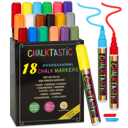 Chalktastic - Juego de marcadores de tiza líquida y bolígrafos, 18 unidades, ideal para escribir en cristal y pizarra, borrables