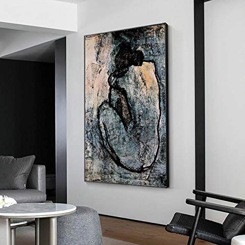 HengYun ART Abstracto Pinturas de lienzo de espalda de mujer de Pablo Picasso Diseño estético Carteles famosos Imagen de arte mural para decoración de baño 90x60cm Marco interno