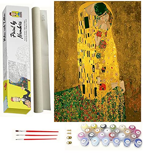 Pintar por Numeros - Gustav Klimt - Kit de pintura al óleo por números con pinceles y colores brillantes - Lienzo Pre-dibujado fácil de pintar para principiantes, niños y adultos
