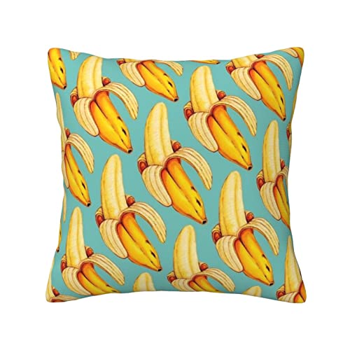 Funda de almohada cuadrada súper suave con patrón de plátanos, adecuada para sofá y sala de estar