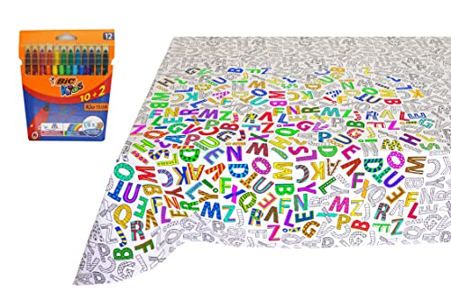 Komencu Mantel Infantil para Colorear con rotuladores Lavables – Mantel Colorear niños – Manualidades niños y Juguete para Pintar (140x200 cm, Alphabet)
