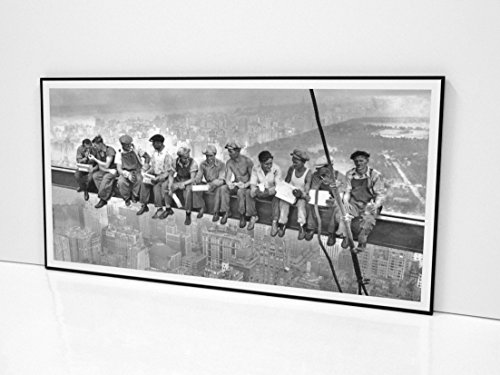 BaikalGallery CUADRO ENMARCADO OBREROS NEW YORK 1932 ROCKEFELLER CENTER (P1054)-Moldura de Aluminio color a elegir- Montaje en Panel adhesivo (Foam)- Acabado Mate (Sin Cristal) (50x100cm, Negro)