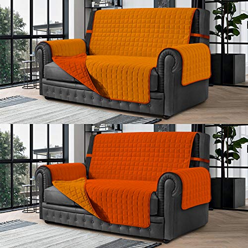 Banzaii Cubre Sofá Funda Sofá Acolchada Reversible – Protector para Sofá 2 Plazas, Naranja Oscuro y Naranja Claro