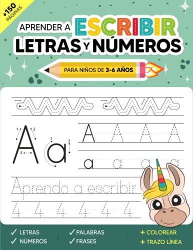 Aprender a Escribir Letras y Números para Niños de 3 a 6 años: Iniciación a la lectoescritura (Cuaderno de Caligrafía infantil) (Caligrafía para niños: aprende letras y números)