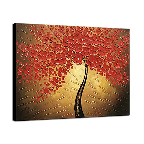 Wieco Art - Red Flowers Modern Floral 100% Hand Painted Oil Paintings Artwork on Stretched and Framed Canvas Wall Art Ready to Hang for Home Decorations by Wieco Art