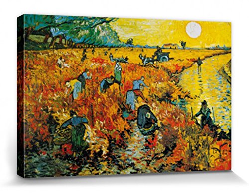 1art1 Vincent Van Gogh Póster Impresión En Lienzo El Viñedo Rojo, 1888 Cuadro En Bastidor De Camilla De Madera | Mural XXL | Imagen 120x80 cm