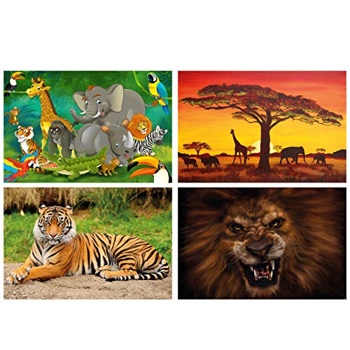 GREAT ART® Juego de 4 carteles con motivos infantiles | Din A2-42 x 59,4 | animales y gatos salvajes | jungla majestuoso tigre león África | Cuadros para niños decoración póster