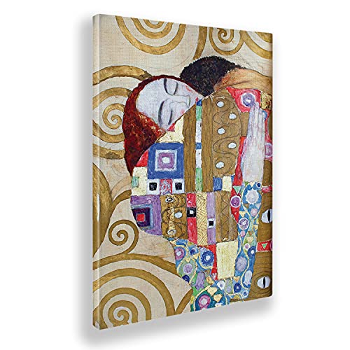 Giallobus - Cuadro - Gustav Klimt - El abrazo de los amantes - Lienzo - 70x100 - Listo para colgar - Cuadros modernos para el hogar