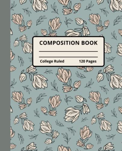 Composition Notebook - Vintage Flowers in Pastel Green - 120 pages, College ruled