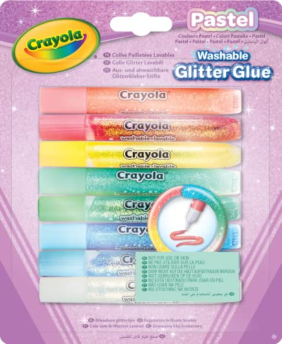 CRAYOLA Pastel - Pegamentos con purpurina lavables, caja con 8 pegamentos, para manualidades en la escuela y el tiempo libre, colores pastel variados