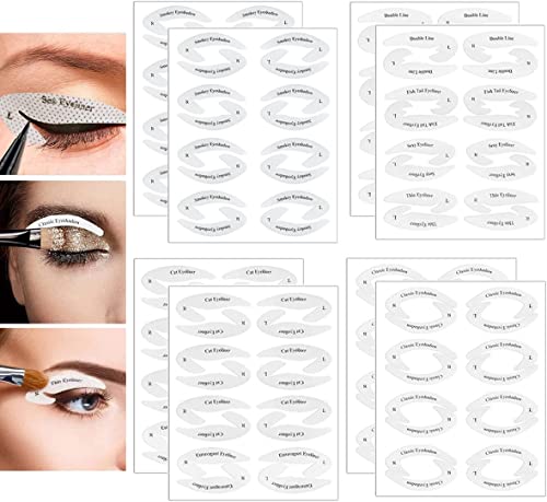 Plantilla para Delinear Ojos, Plantilla para Sombra de Ojos, 8 pegatinas de plantilla de maquillaje de ojos,rápido y ahorra tiempo, Cat Eyeliner Stencil Ojos Ahumados para Principiante