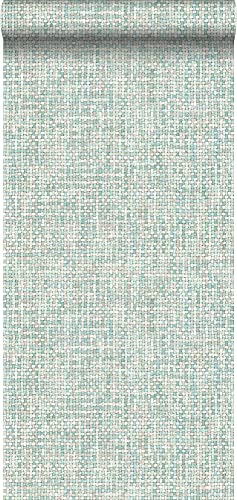 papel pintado pintura de tiza con textura eco alfombras de lino tejido múlti color verde menta pastel agrisado claro - 148662 - de ESTAhome
