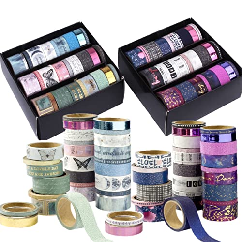 Craft Sensations Washi Tape Set Vintage | 48 Rollos Cinta Adhesiva | Cinta de Colores Decorativa Scrapbooking Bullet Diary | Washi Tape Purpurina Boda | Materiales de Manualidades para Niños
