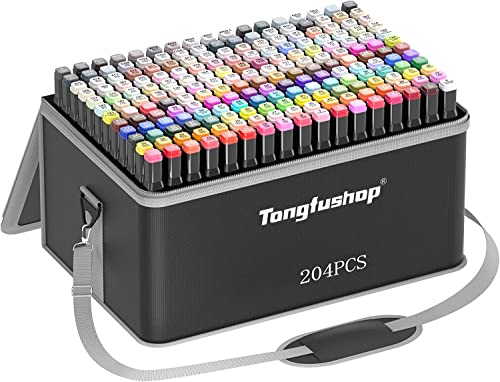 Tongfushop Rotulador de 204 Colores, Rotuladores Alcohol Impermeabile, Seguro y Secado Rápido Marker Pen, Rotuladores Doble Punta con Base y Maletín de Transporte, Adecuado para Bocetos, Cómics