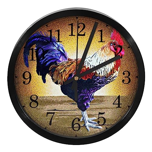 Luoweisi Reloj de pared de gallo en puntillismo de 9.8 pulgadas, silencioso, redondo, moderno, decorativo, para sala de estar, dormitorio, habitación de los niños, cocina, escuela, oficina, decoración