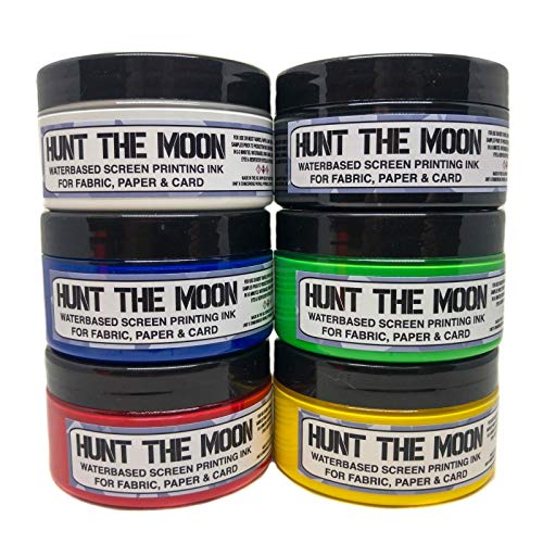 Hunt The Moon - Tinta para serigrafía a base de agua, kit de iniciación, paquete de prueba, 6 unidades de 100 ml