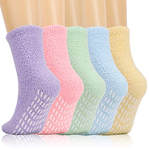 QKURT 5 pares de calcetines mullidos, calcetines de invierno con zapatillas, calcetines de cama difusos, calcetines cómodos para dormir, calcetines cálidos, calcetines de casa para mujeres y niñas